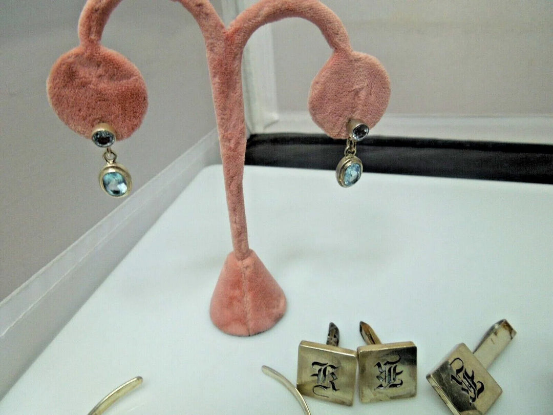 r199 Lot of 10 Sterling Silver Vintage Jewelry Earrings,Rings,Brooches,Cufflinks Tie Pins,Sterling Silver Bracelet all are signed