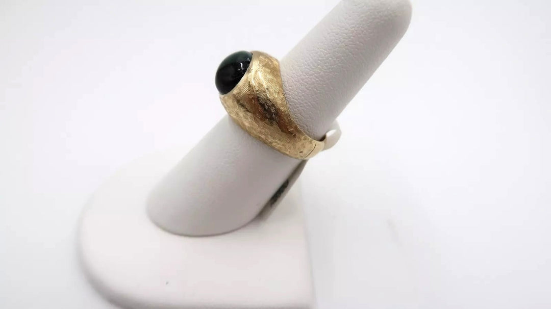 t479 14k Yellow Gold Cats Eye Hammered Ring 6 1/2 (US)