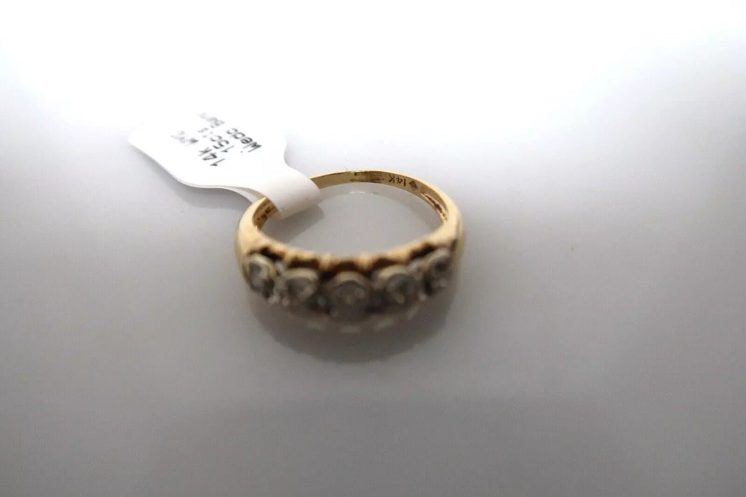 t424 14k White Yellow Gold Diamond 0.15 cts Wedding Band Size 6