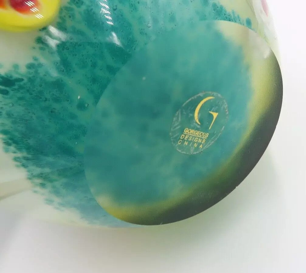 t473 Gorgeous Design China Pretty Colorful Green Blue Vase Heavy 8 1/2" tall