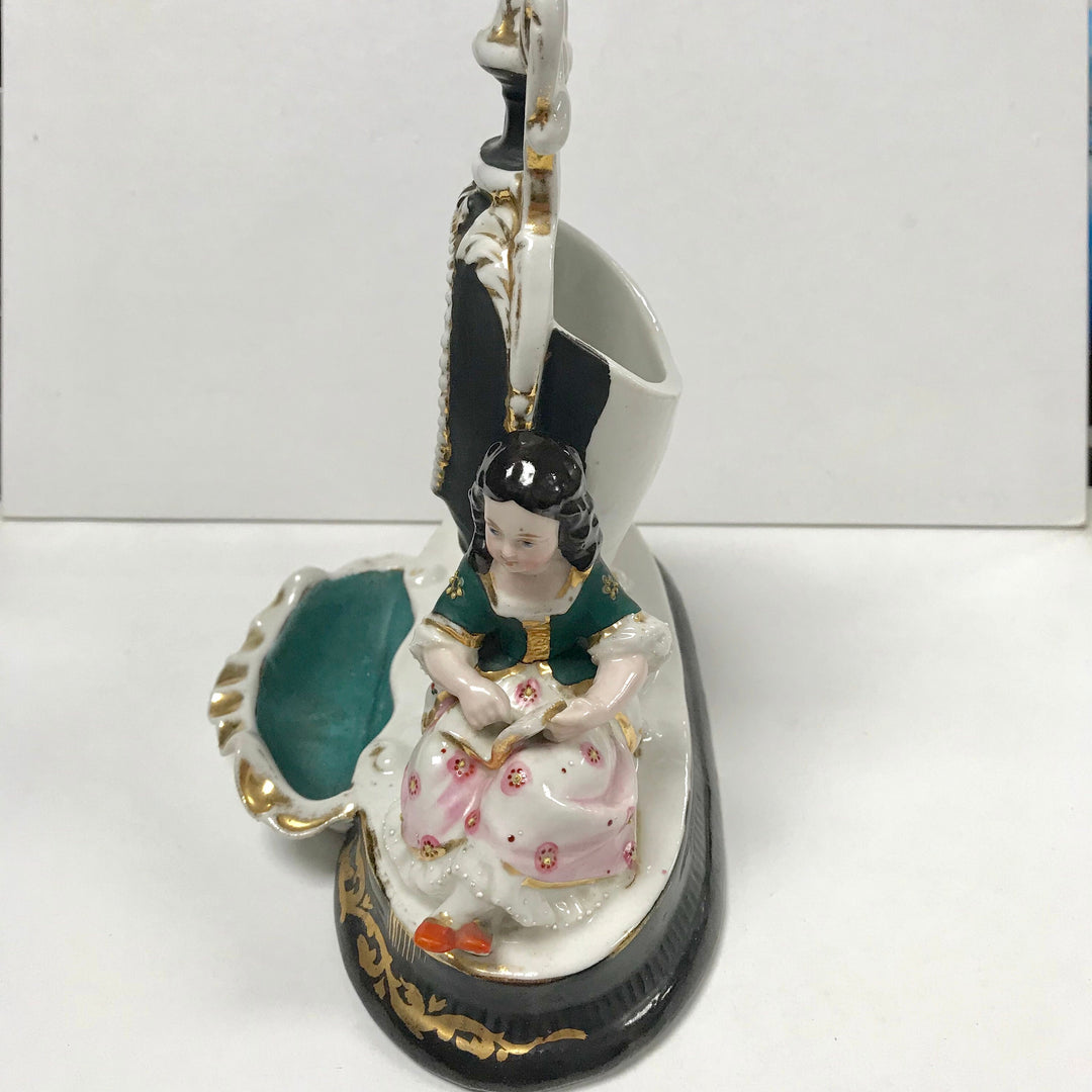 f284 Vintage Ceramic Pocket Watch & Jewelry Holder Stand Case Collectible