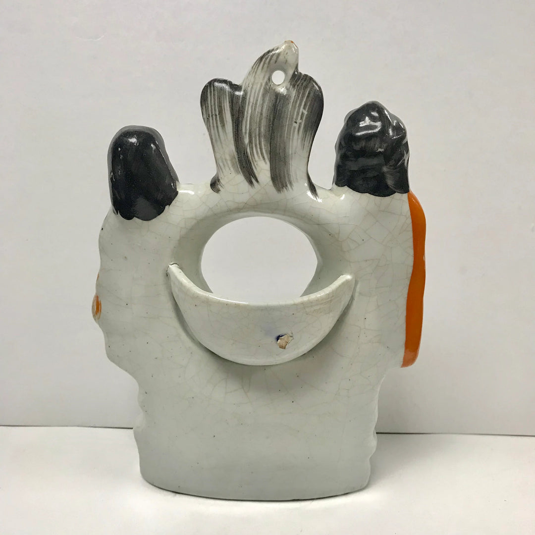 f277 Antique Staffordshire Ceramic Pocket Watch Holder Stand Case Collectible