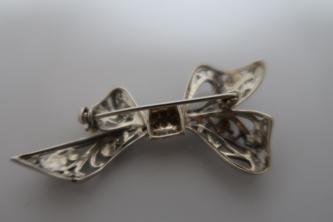 t437 Sterling Silver Marcasite Brooch filigree Brooch , Bow Brooch Silver