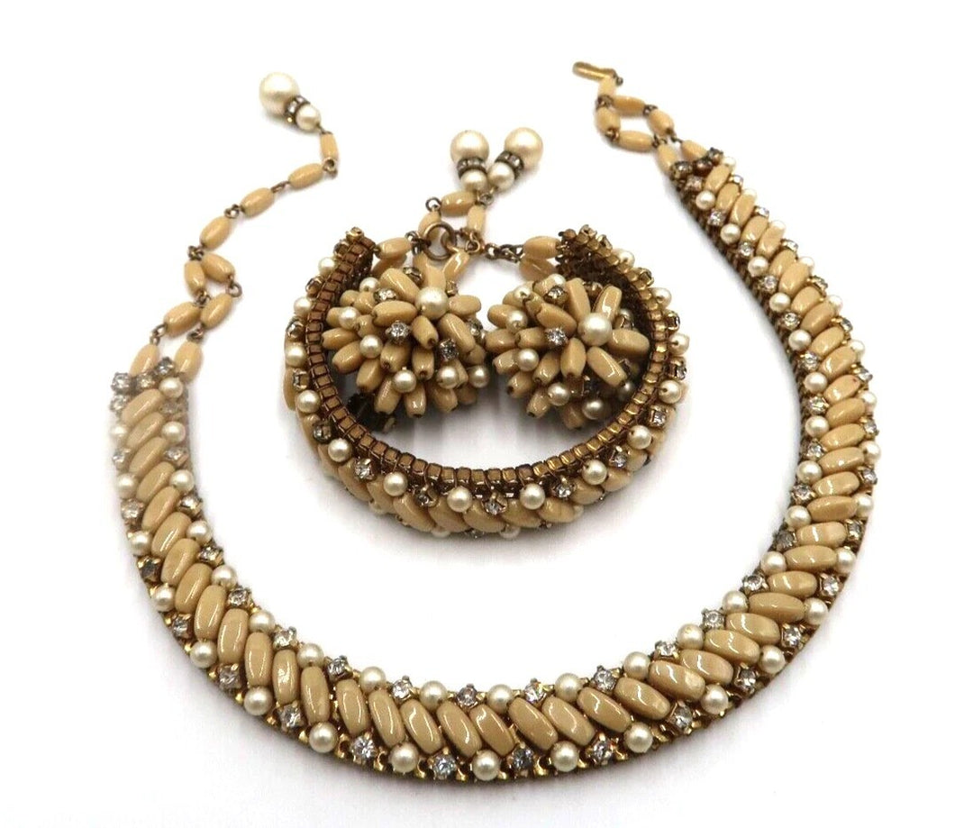 t413 Beautiful Necklace, Clip Earrings and matching Bracelet, Gift for her