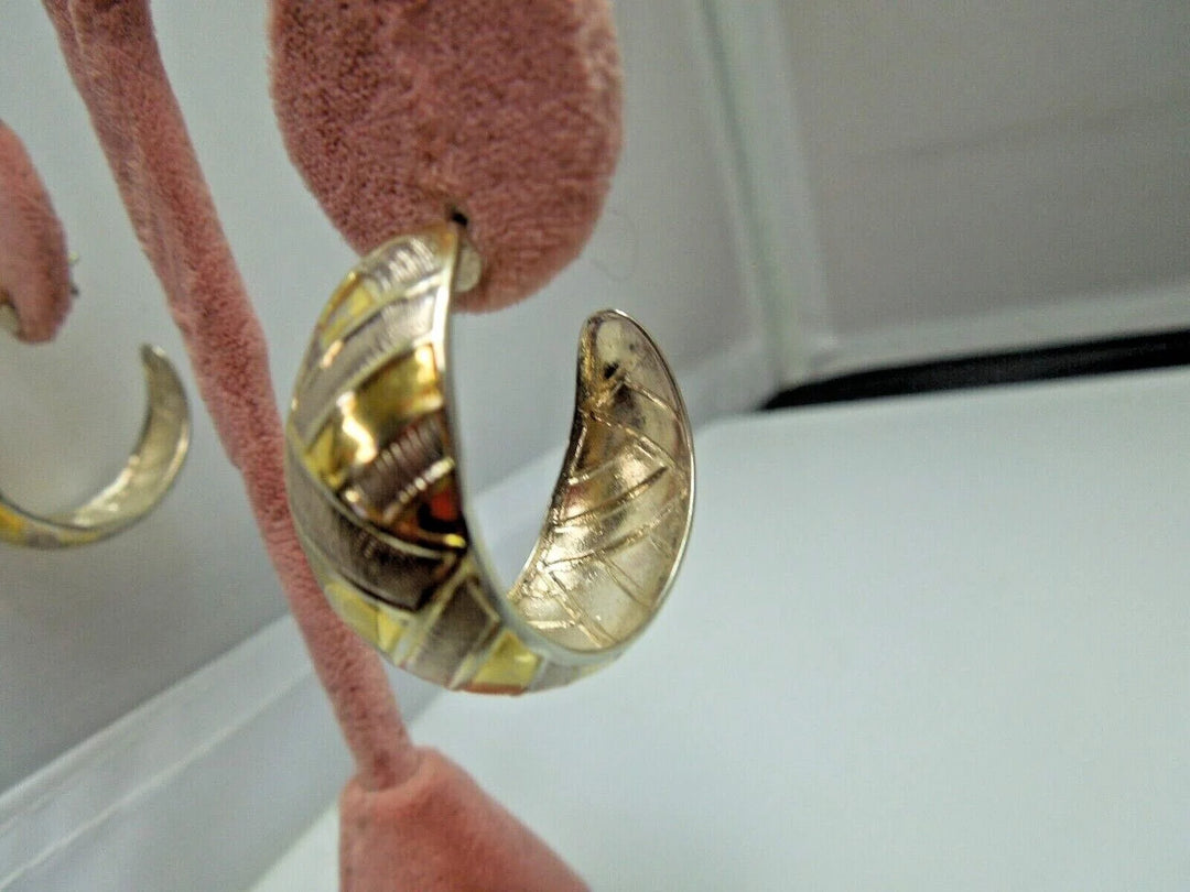 r159 Vintage Gold Tone Sterling Silver 925 Hoop Earrings Signed 7.6g