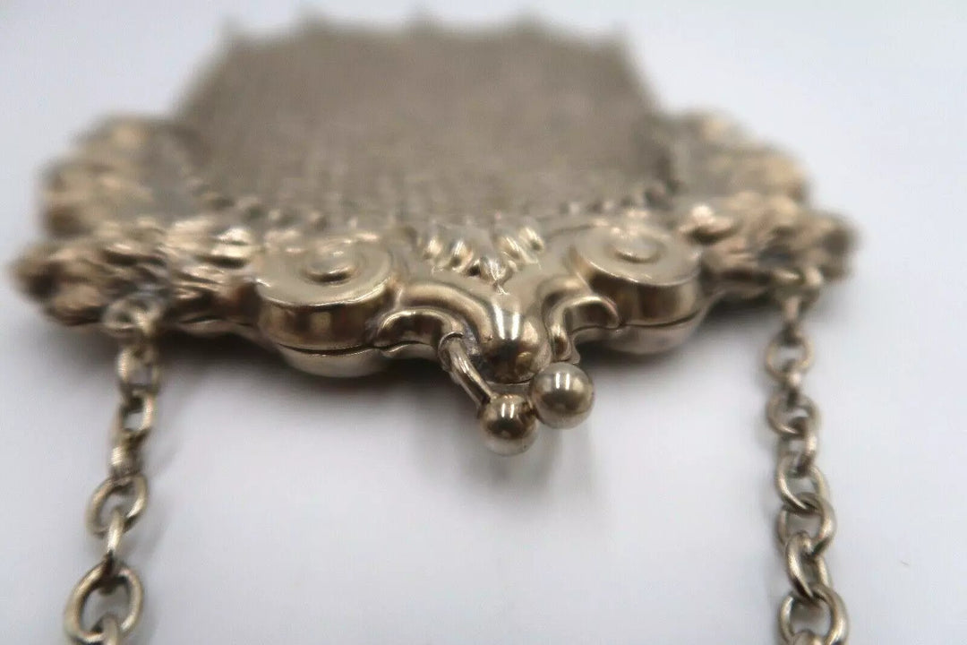 t328 Vintage Sterling Silver W&L Metal Handbag, Silver Chainmaille Handheld Wris