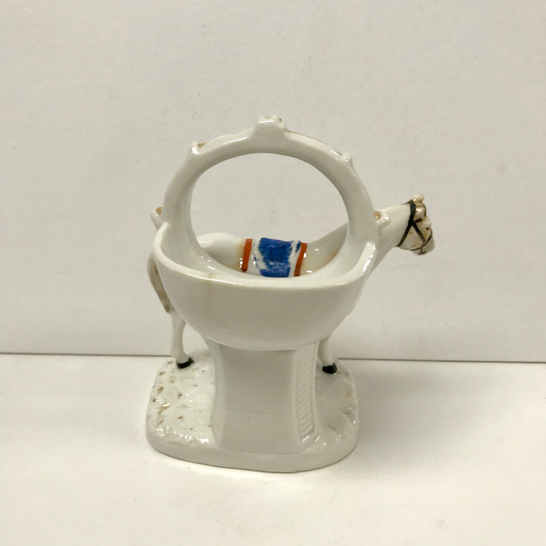 f281 Vintage Ceramic Pocket Watch Holder Stand Case Collectible Horse