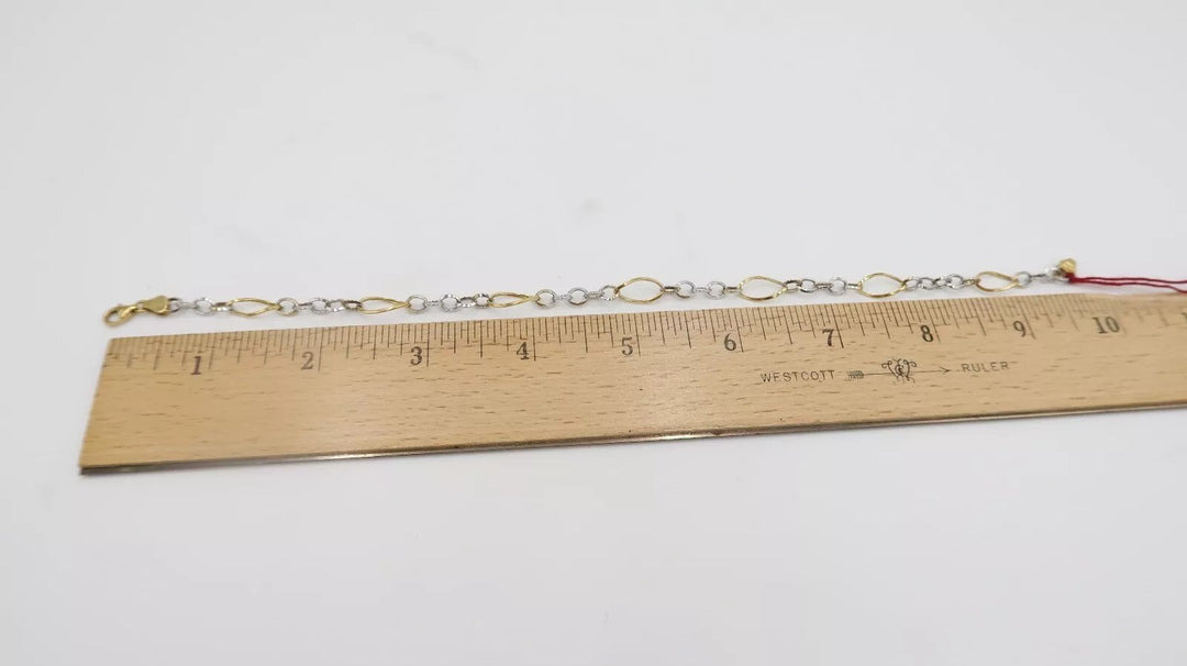 t507 18k White Yellow Gold Link Bracelet 10 3/8" long Stamped