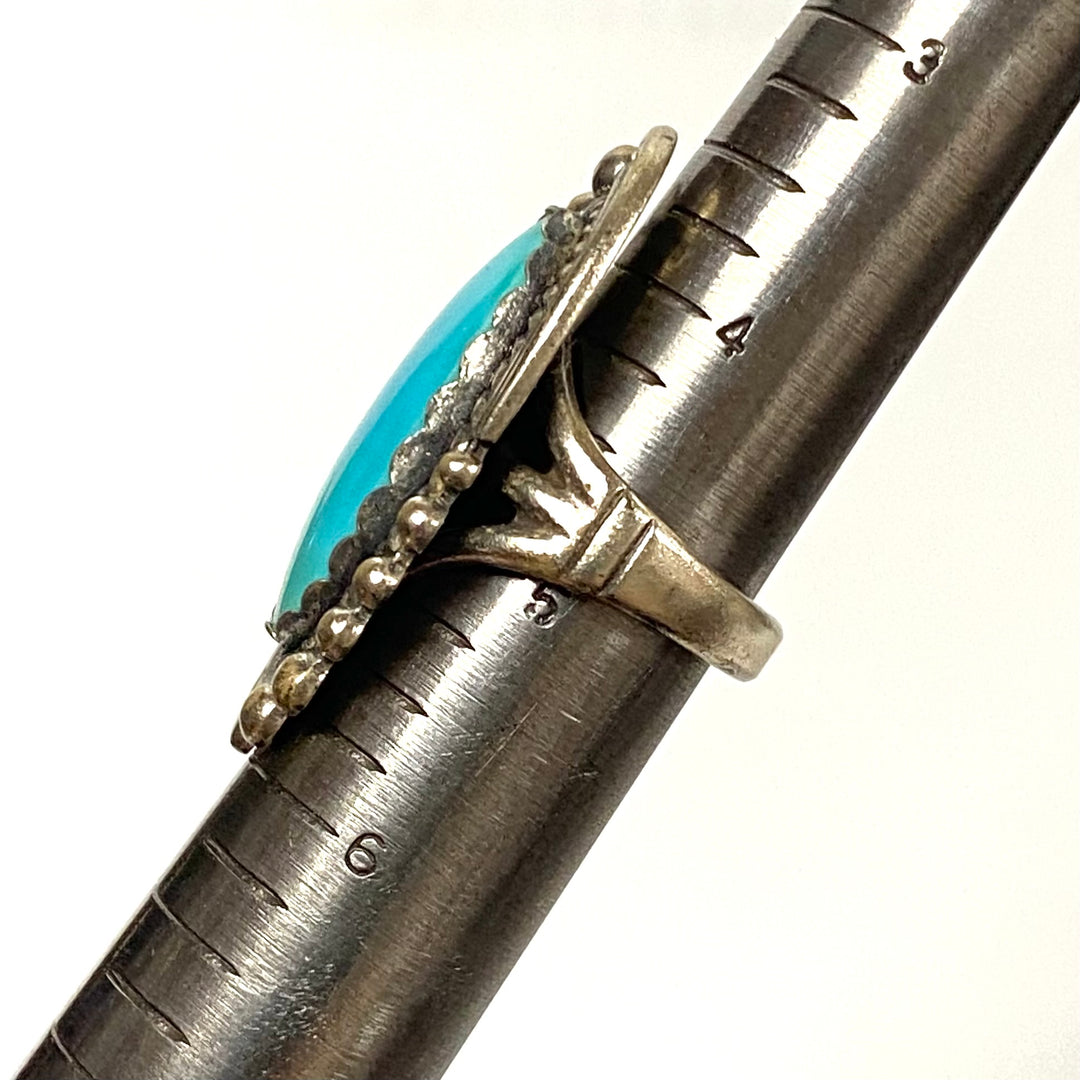 v549 Vintage Navajo Sterling Silver Ring Turquoise Stone Silver Drops Sz 4.75