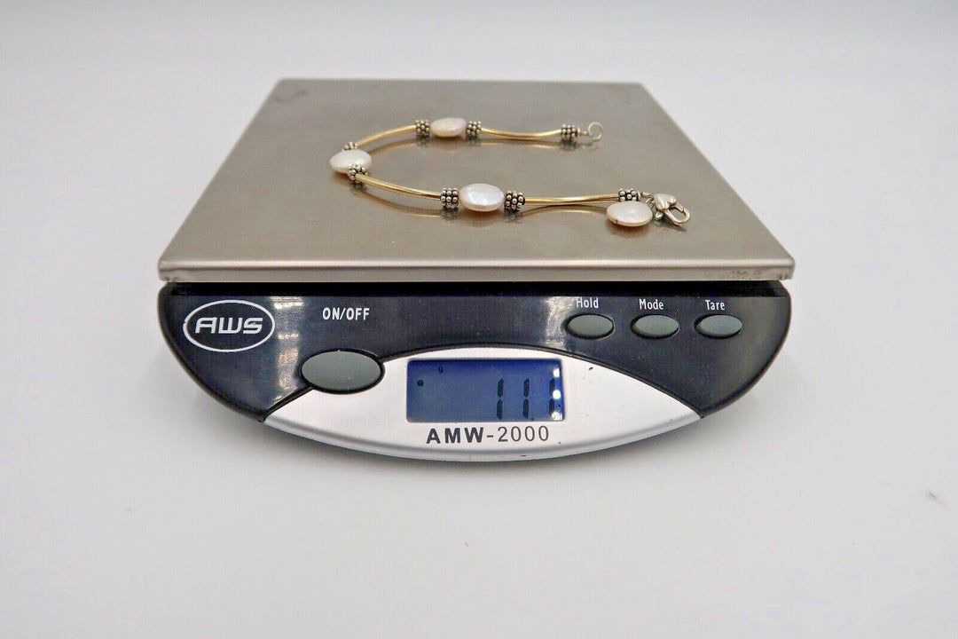 t373 Elegant Bracelet in Sterling Silver Mother of Pearl,11.1g/ 7 1/2"