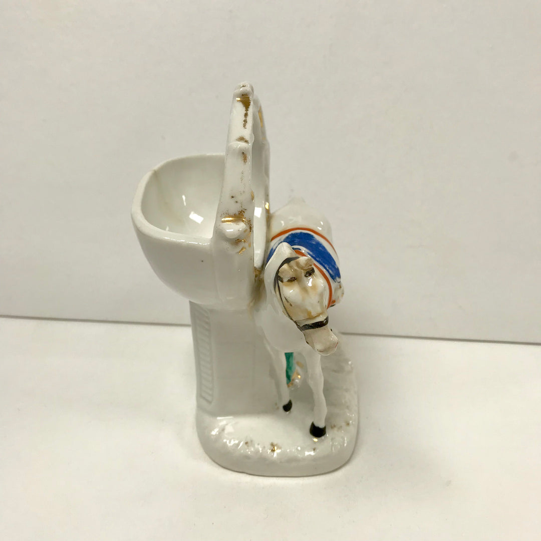 f281 Vintage Ceramic Pocket Watch Holder Stand Case Collectible Horse