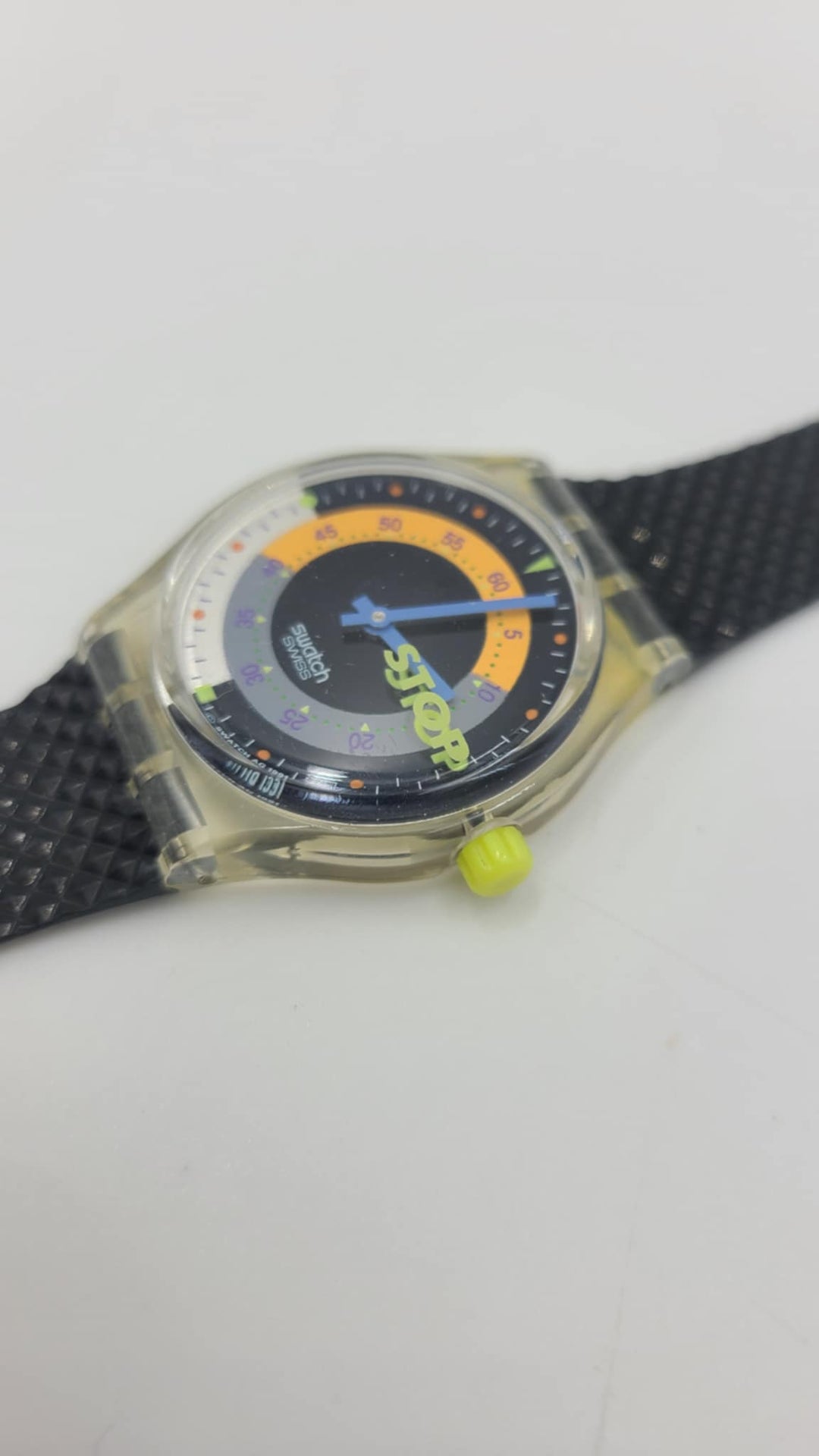 s495 Vintage 1992 Swatch SSK100 COFFEEBREAK Watch Black Swatch Stop Watch