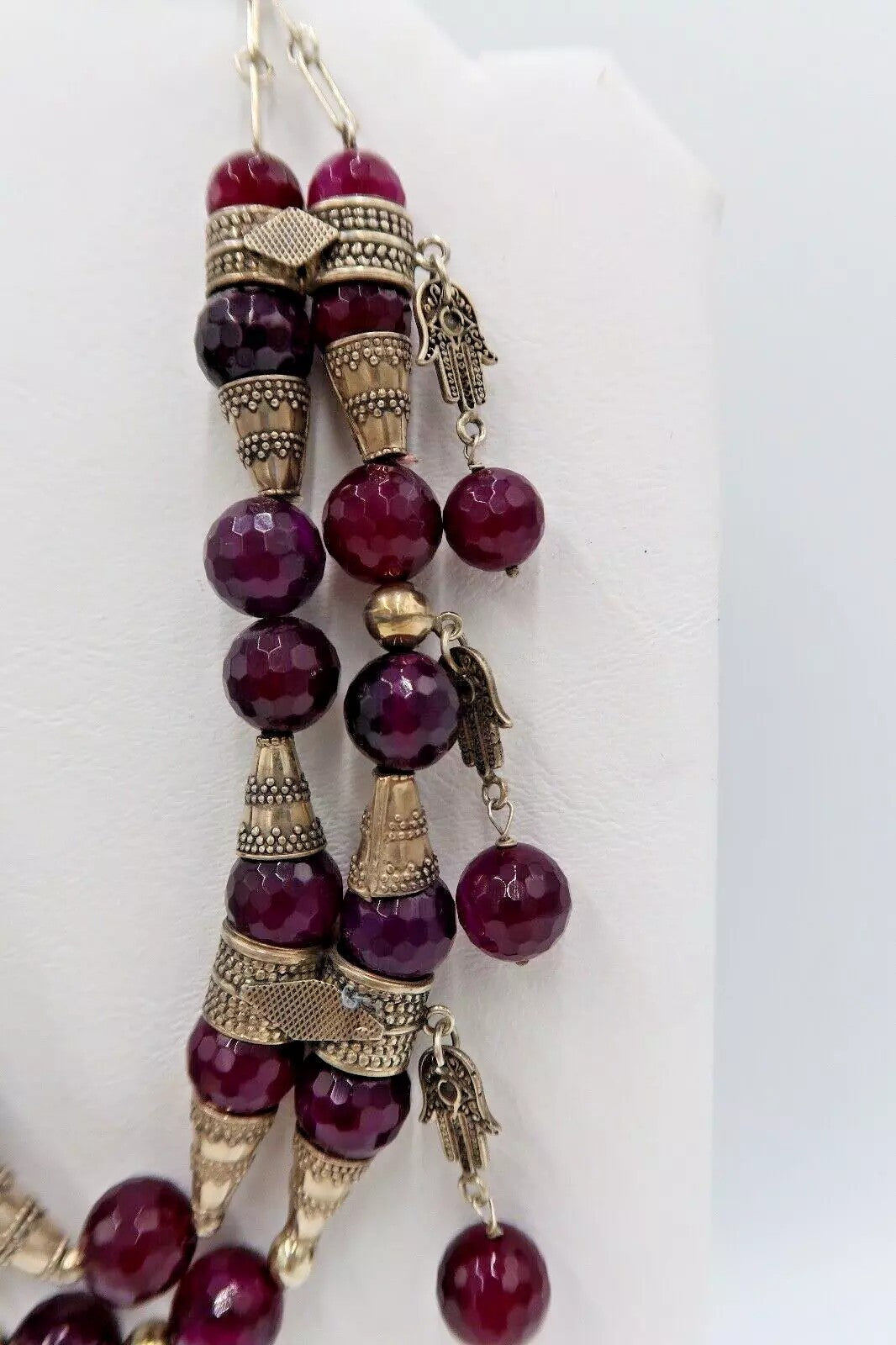 t321 Double Stranded Necklace of Faceted Amethyst Nuggets Sterling Silver Hamsa