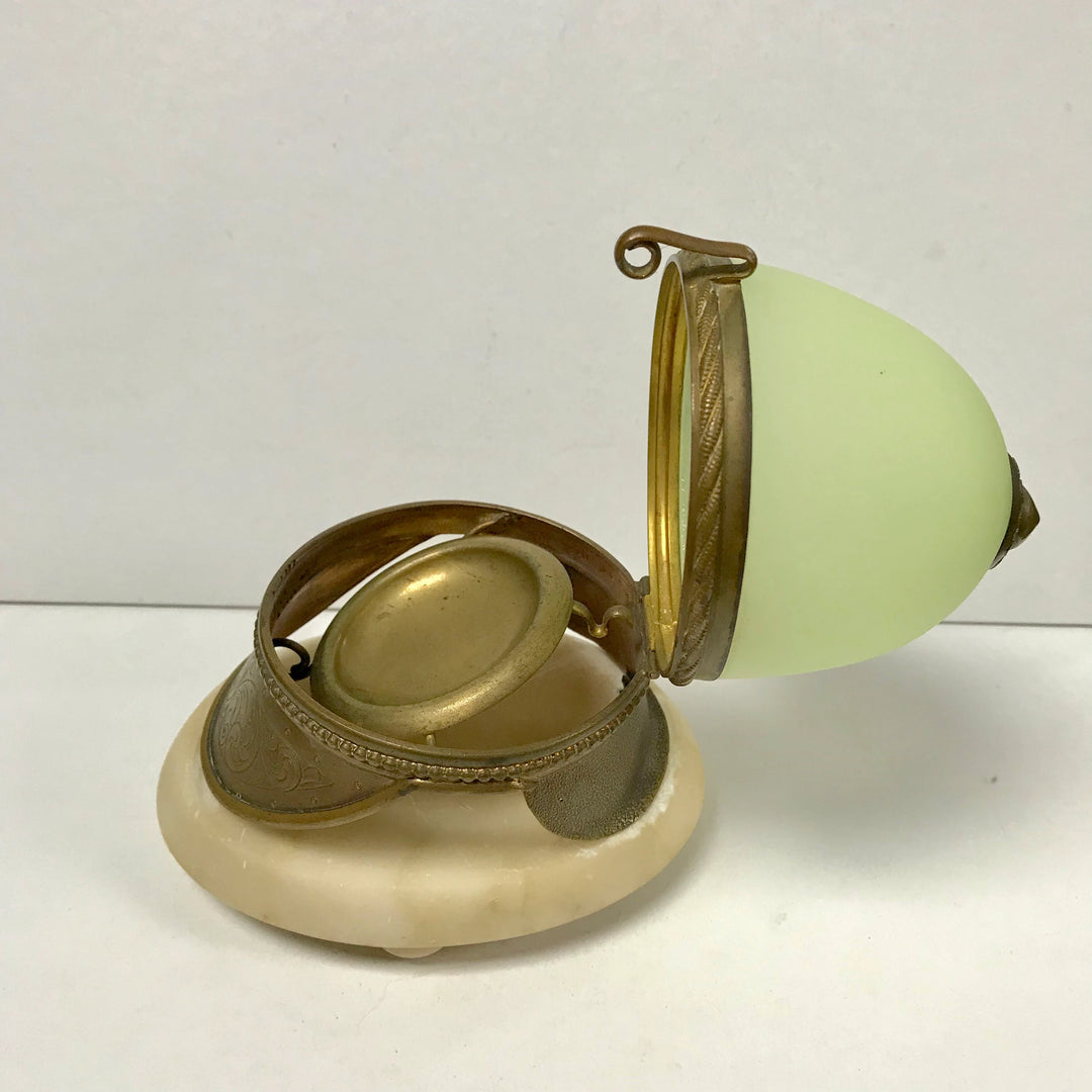 f286 Antique Marble Glass Pocket Watch Holder Stand Victorian Era Bobby Helmet