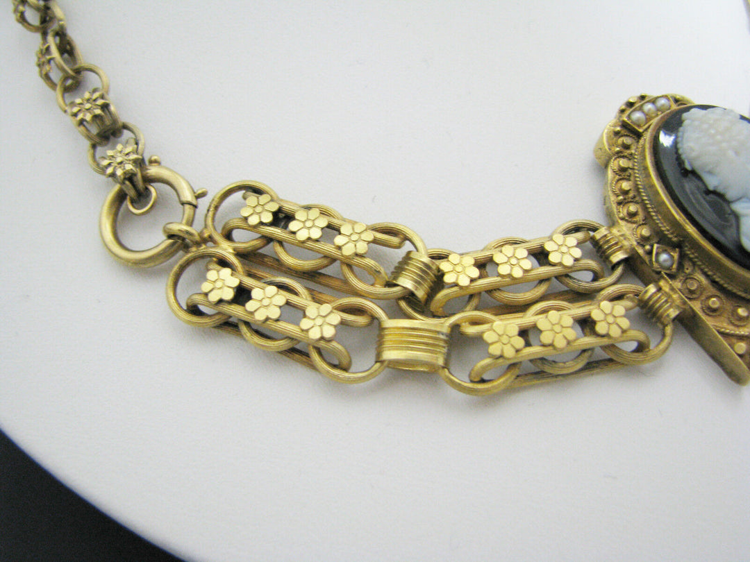 c100 Beautiful Unique Antique Cameo 9k Yellow Gold Convertible Necklace