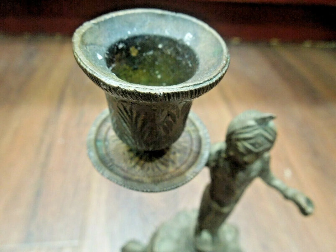 r141 Antique Indian Lady figural brass candle-holder