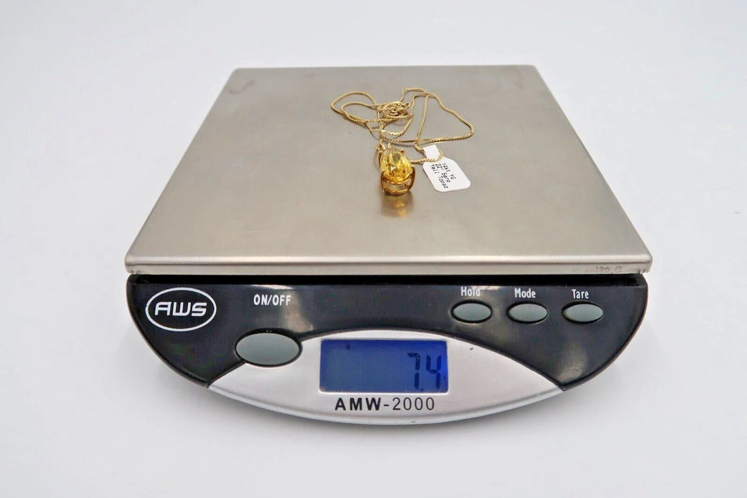 t339 14kt Yellow Gold Serpentine Chain Yellow Topaz Pendant Necklace 22"