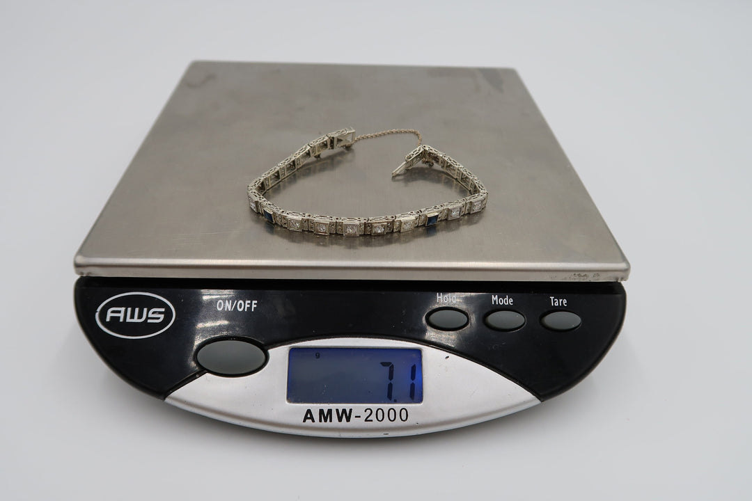 t238 10kt White Gold Diamond 0.75 its Sapphire Bracelet 7"/7.1g