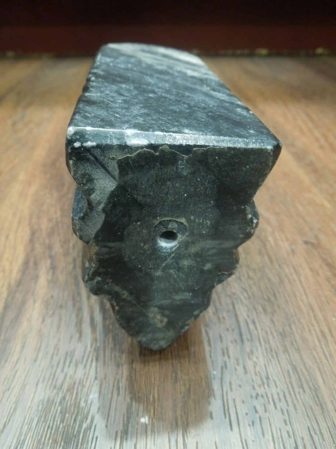 r146 Native Indian Black Marble man Face with feathers Sculpture Paper Weight