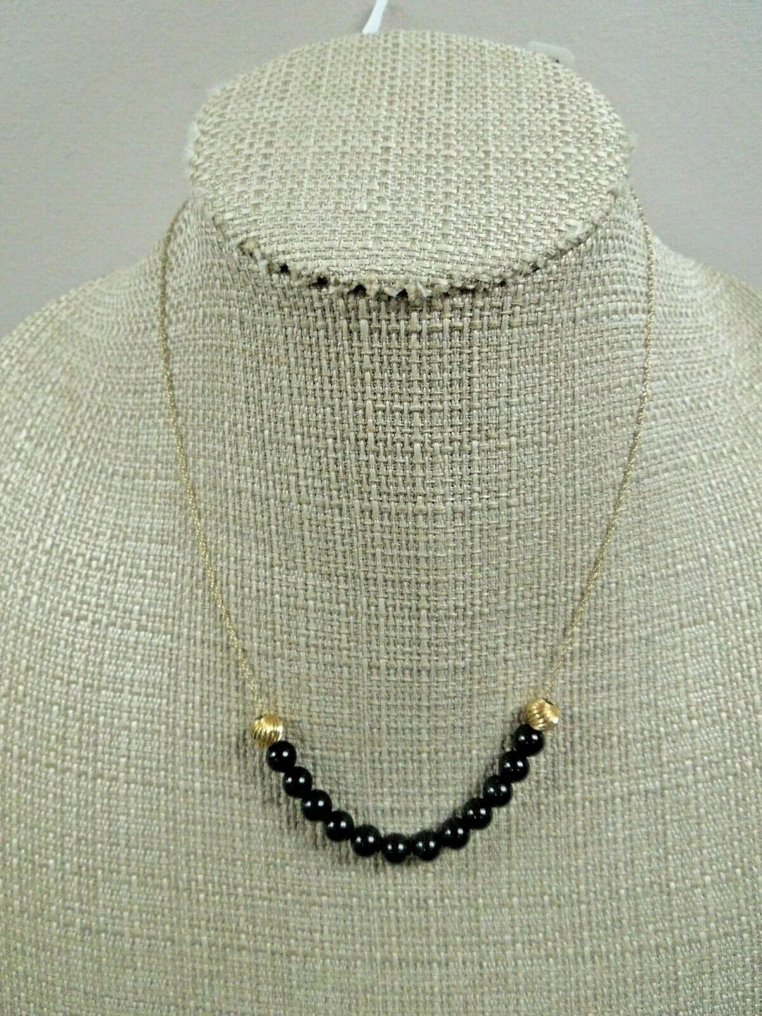 r148 14kt Yellow Gold Necklace 18" with Gold Balls and Black Onyx Balls So Beautiful