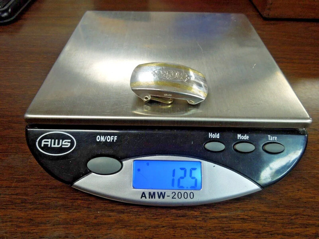 r200 LM Co. 1920 Antique Vintage Sterling Silver and 22K Gold Engraved Belt Buckle For 1” Belt