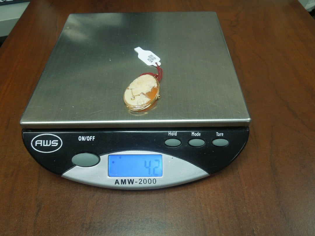 r114 14K Yellow Gold Diamond Necklace Cameo Pin/Pendant 35x24.51mm 3.9 Grams