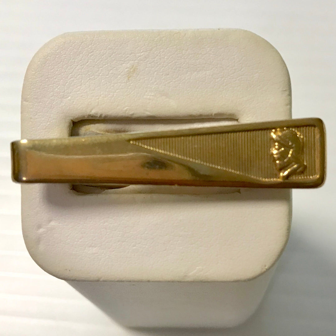 f257 Vintage Gold Tone Gold Filled Embossed Men's Cuff Links & Tie Bar