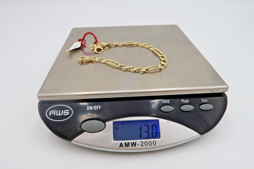 t444 14k Yellow Gold 6.57mm 9" Figaro Bracelet,14k Bracelet,14k Unisex Bracelet