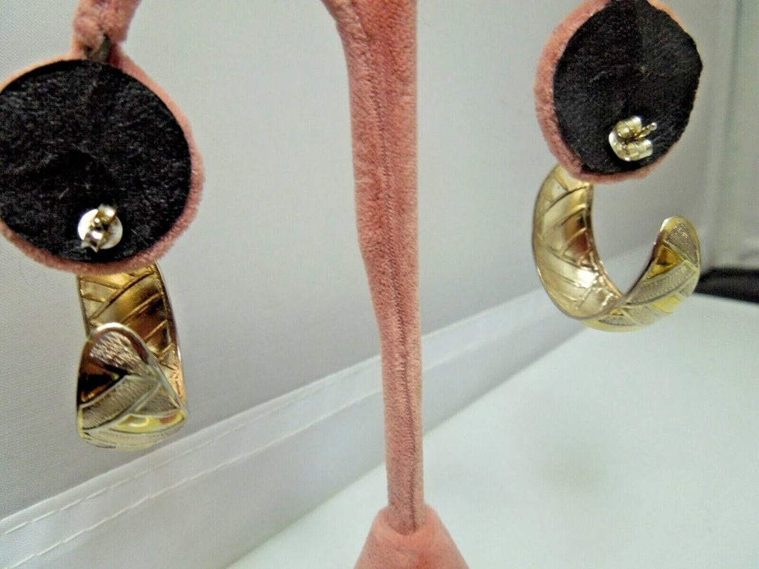 r159 Vintage Gold Tone Sterling Silver 925 Hoop Earrings Signed 7.6g