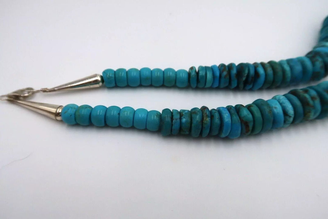 t313 Vintage Navajo Silver Chunky Turquoise Bead Necklace, Native American