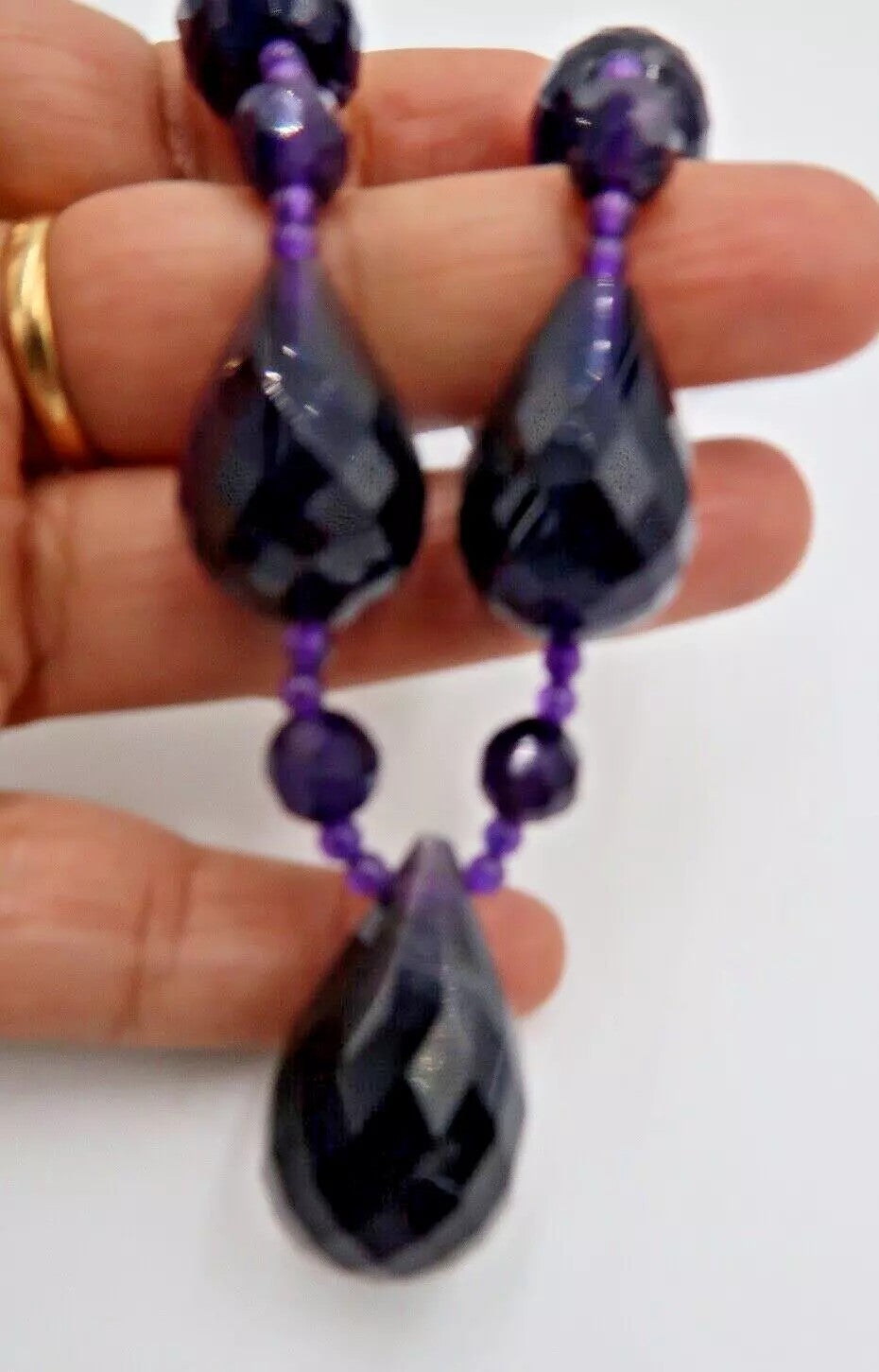 t408 14k Yellow Gold Lock Amethyst Faceted Teardrop Necklace 18"