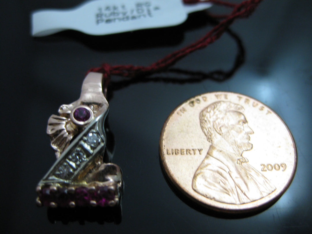 g306 Unique 14kt Rose Gold Pendant with Rubies and Diamonds .03cts