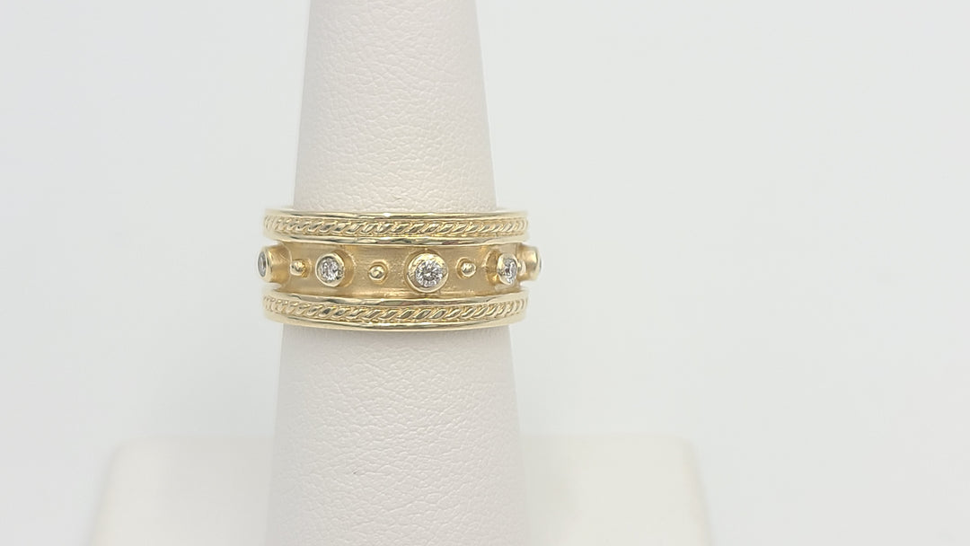 k990 Wide Unisex 14k Yellow Gold Diamond Wedding Band
