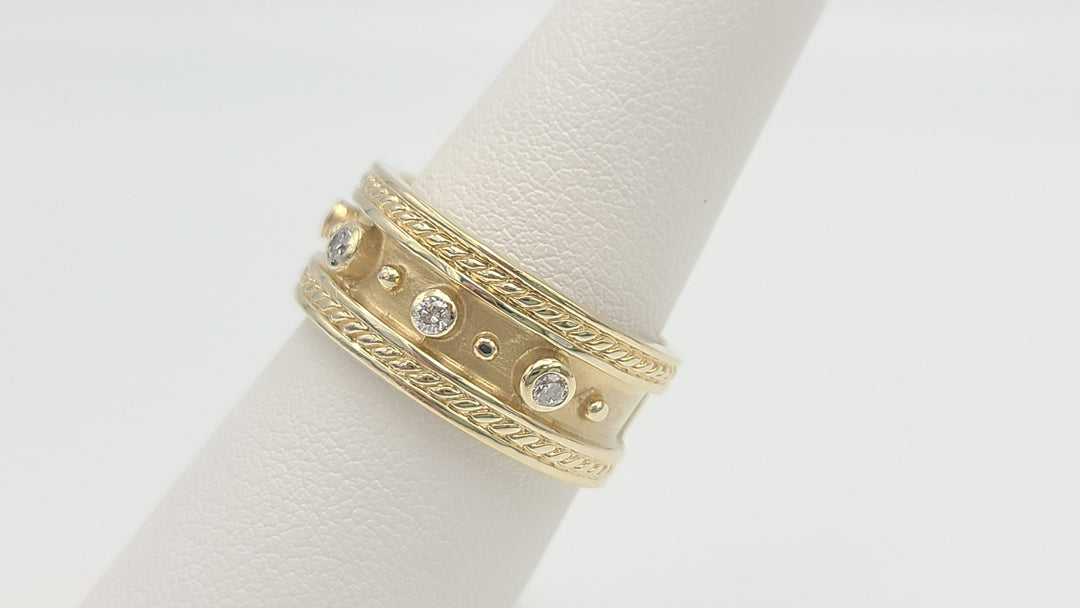 k990 Wide Unisex 14k Yellow Gold Diamond Wedding Band