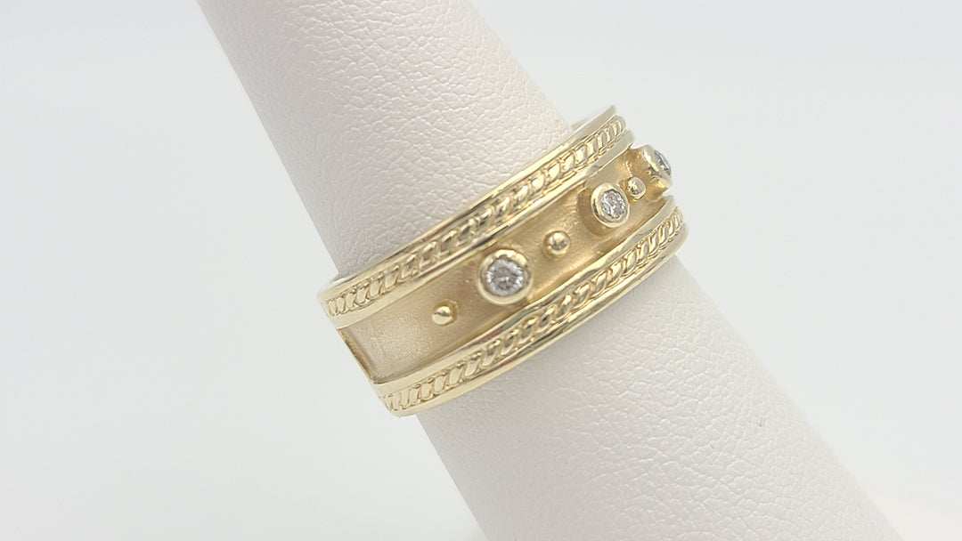 k990 Wide Unisex 14k Yellow Gold Diamond Wedding Band