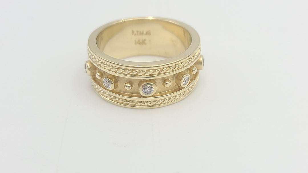 k990 Wide Unisex 14k Yellow Gold Diamond Wedding Band