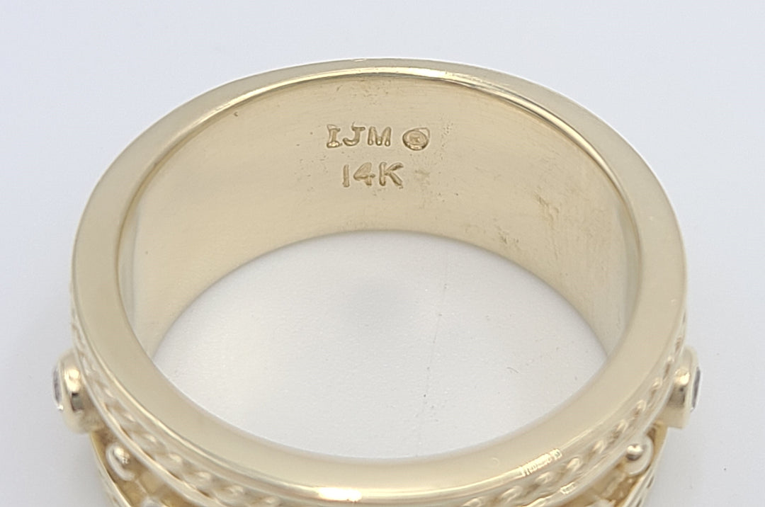 k990 Wide Unisex 14k Yellow Gold Diamond Wedding Band