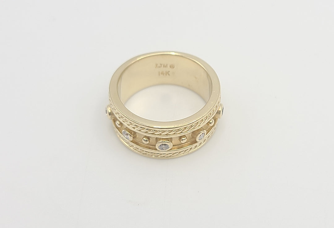 k990 Wide Unisex 14k Yellow Gold Diamond Wedding Band