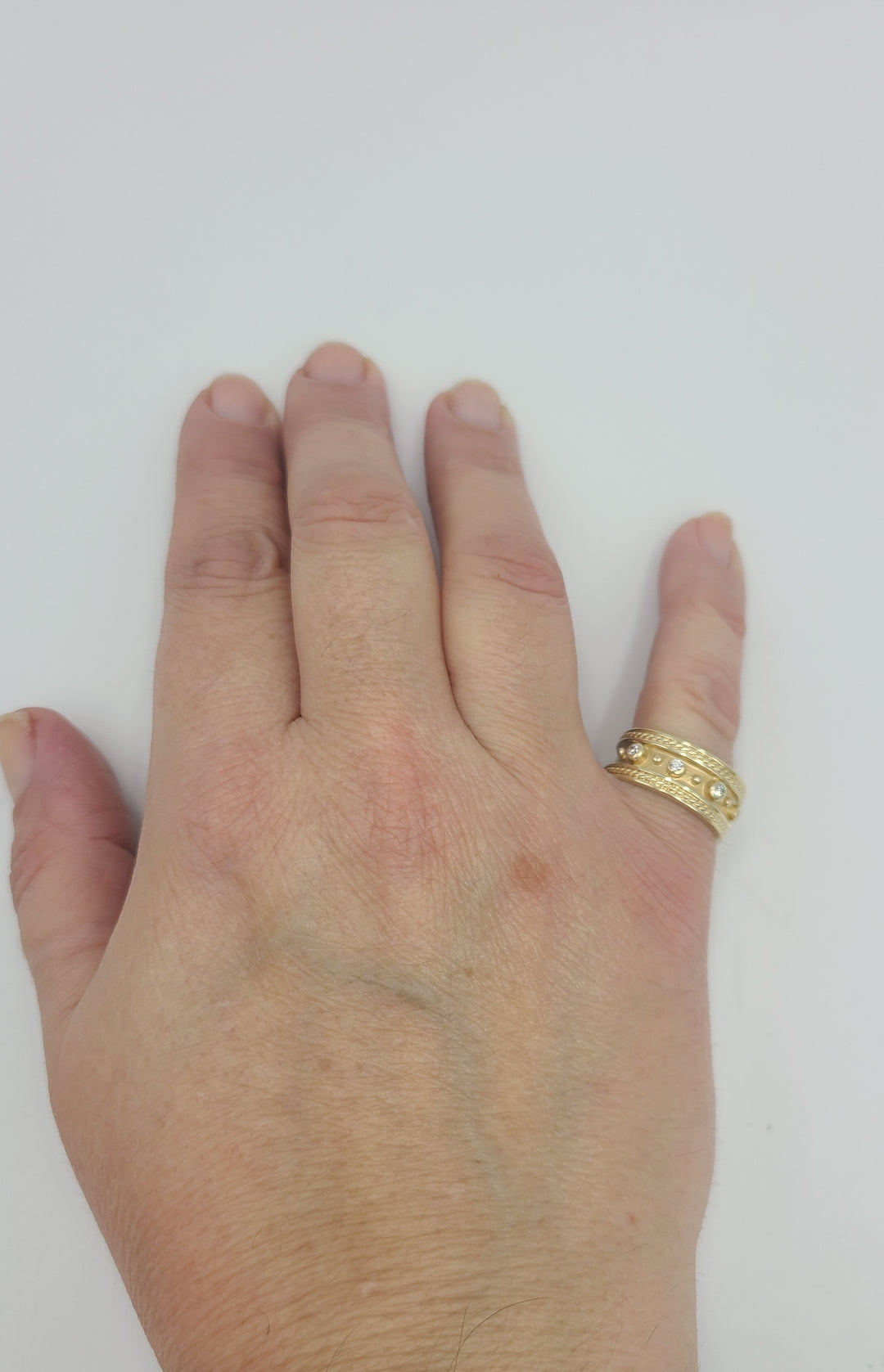 k990 Wide Unisex 14k Yellow Gold Diamond Wedding Band