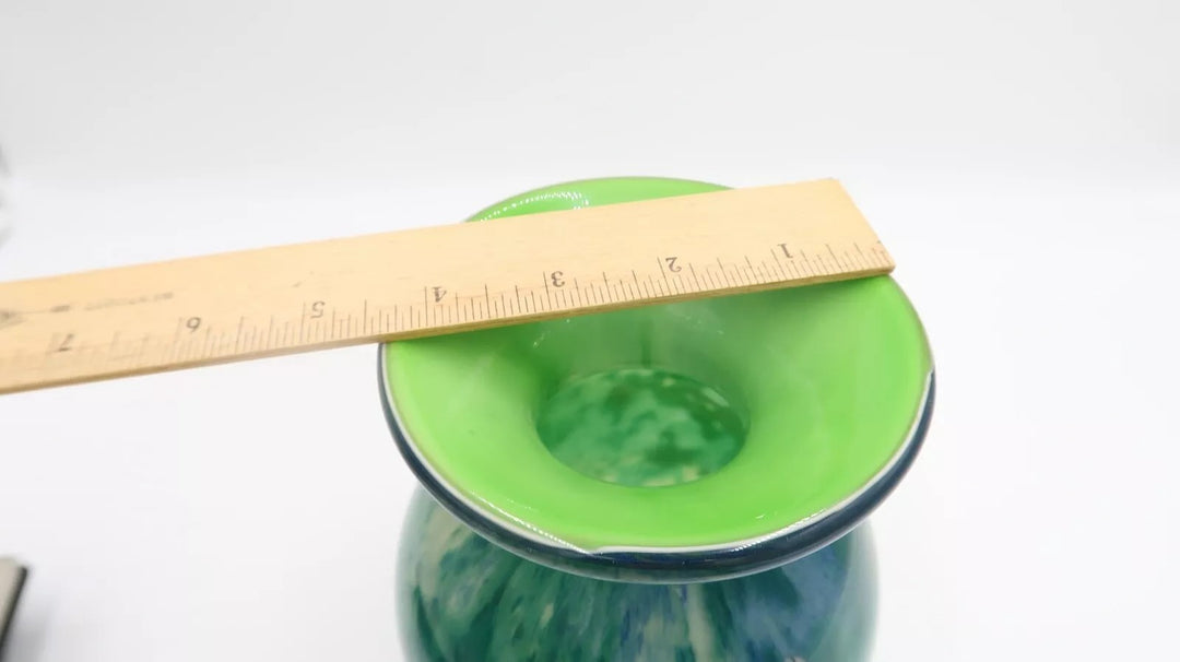 t473 Gorgeous Design China Pretty Colorful Green Blue Vase Heavy 8 1/2" tall