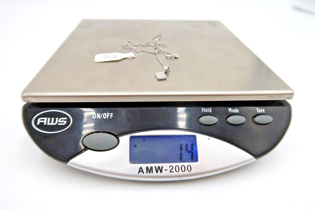 t258 14kt White Gold 18" Box Chain Diamond with Square Pendant Necklace