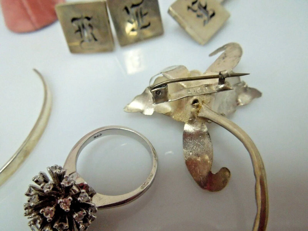 r199 Lot of 10 Sterling Silver Vintage Jewelry Earrings,Rings,Brooches,Cufflinks Tie Pins,Sterling Silver Bracelet all are signed