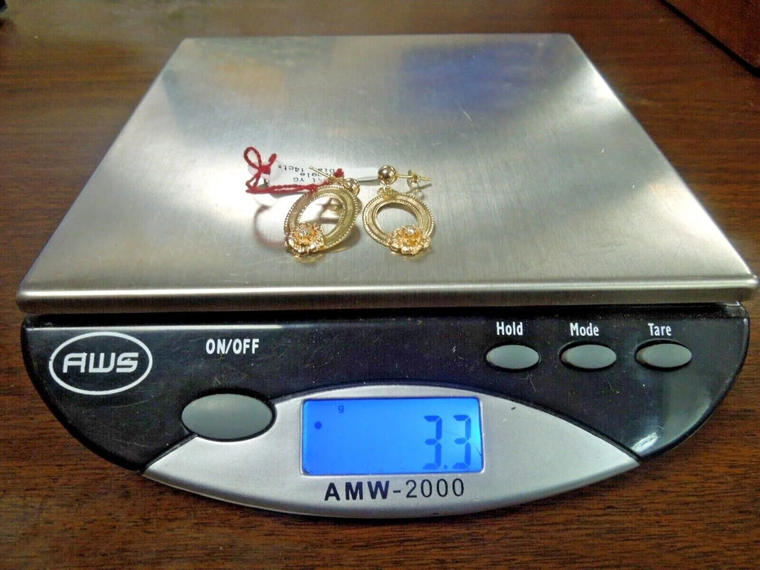 r165 14kt Yellow Gold Diamond .14cts Dangle Earrings Signed 3.3 g