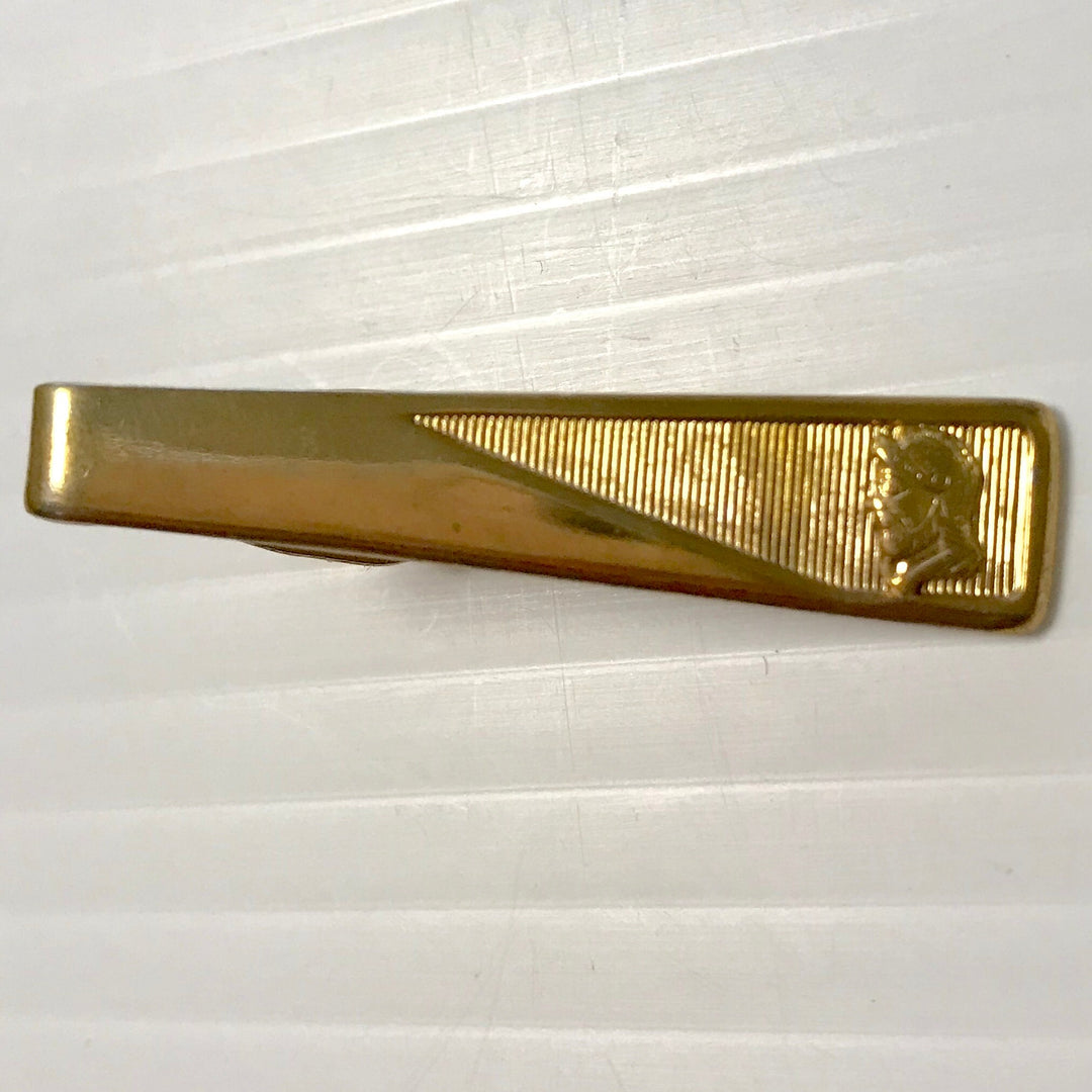 f257 Vintage Gold Tone Gold Filled Embossed Men's Cuff Links & Tie Bar
