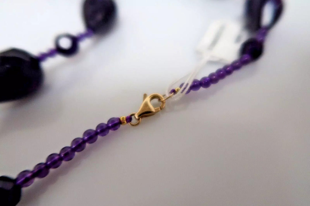 t408 14k Yellow Gold Lock Amethyst Faceted Teardrop Necklace 18"