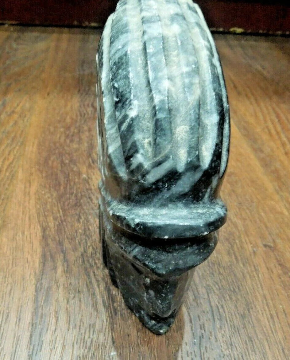 r146 Native Indian Black Marble man Face with feathers Sculpture Paper Weight