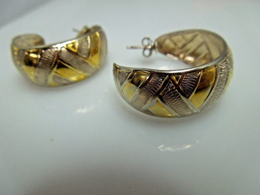 r159 Vintage Gold Tone Sterling Silver 925 Hoop Earrings Signed 7.6g