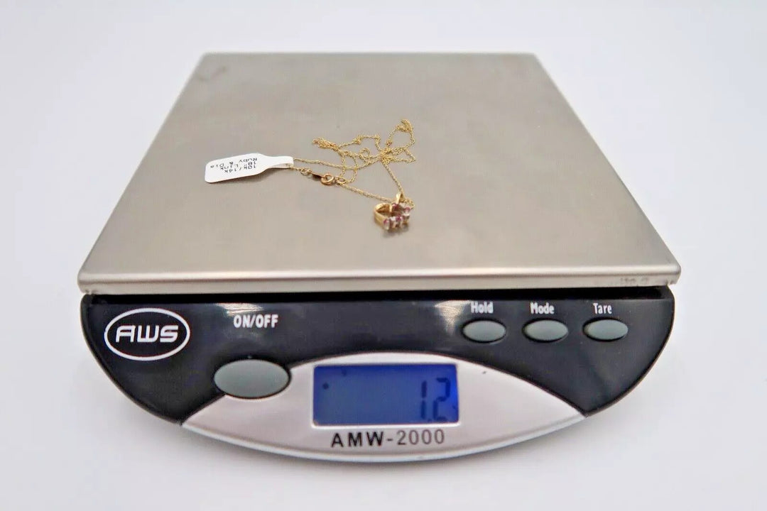 t381 10k/14k Gold Ruby Diamond Open Heart Pendant Necklace 18"