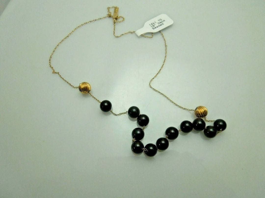 r148 14kt Yellow Gold Necklace 18" with Gold Balls and Black Onyx Balls So Beautiful
