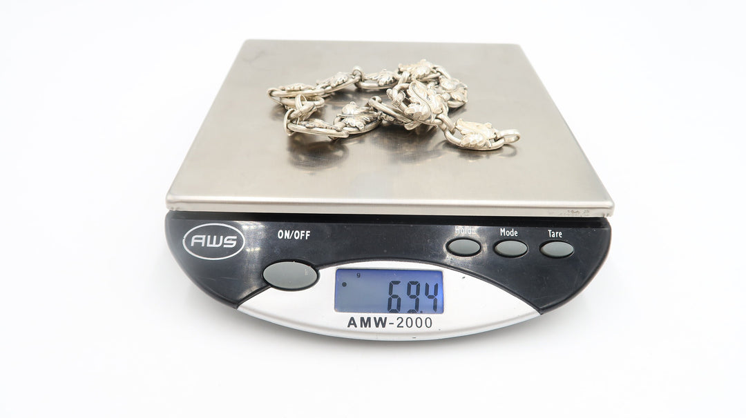 t451 Vintage Jewelry 1950s Mid-Century Leaf Oval Links Necklace 17"